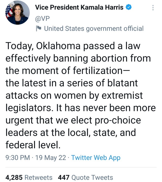 Kamala Harris Reacts to Bill Banning Abortions At Fertilization