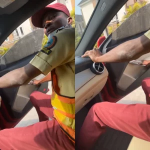 Motorist Zooms off with LASTMA Official Who Jumped into His Car (video)