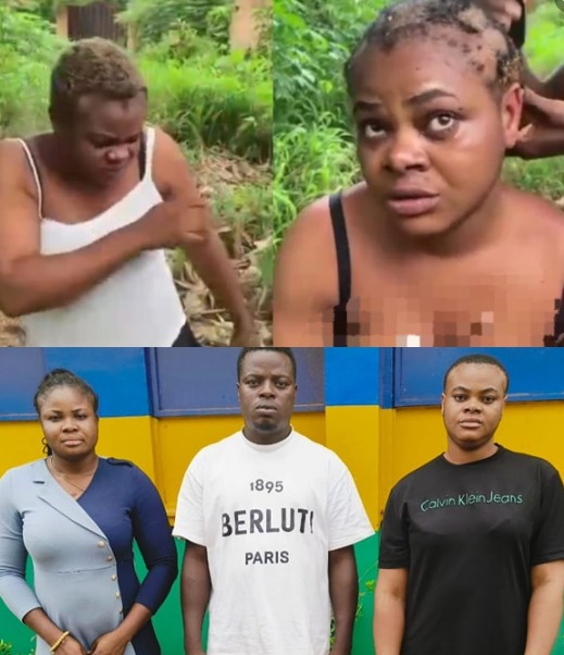 Enugu Police Arrest Suspects in Viral Video of Lady Beaten, Str!pped and Hair Forcefully Shaved; Suspects Claim it Was a Prank 